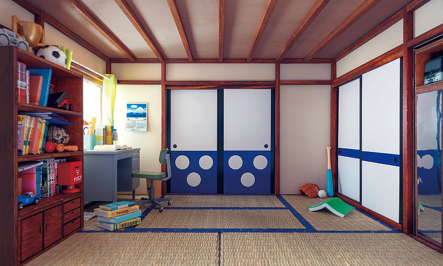 Doraemon and Nobita's Japanese Tatami Room Interior Design HD wallpaper