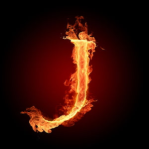Flaming Letter J Fire Alphabet Design on Dark Background HD phone wallpaper