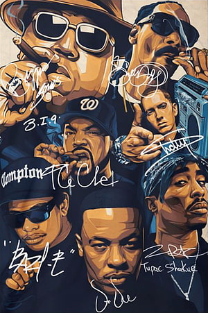 Hip Hop Legends Digital Art Featuring Tupac, Notorious B.I.G., Snoop Dogg, Ice Cube, and Eminem HD phone wallpaper