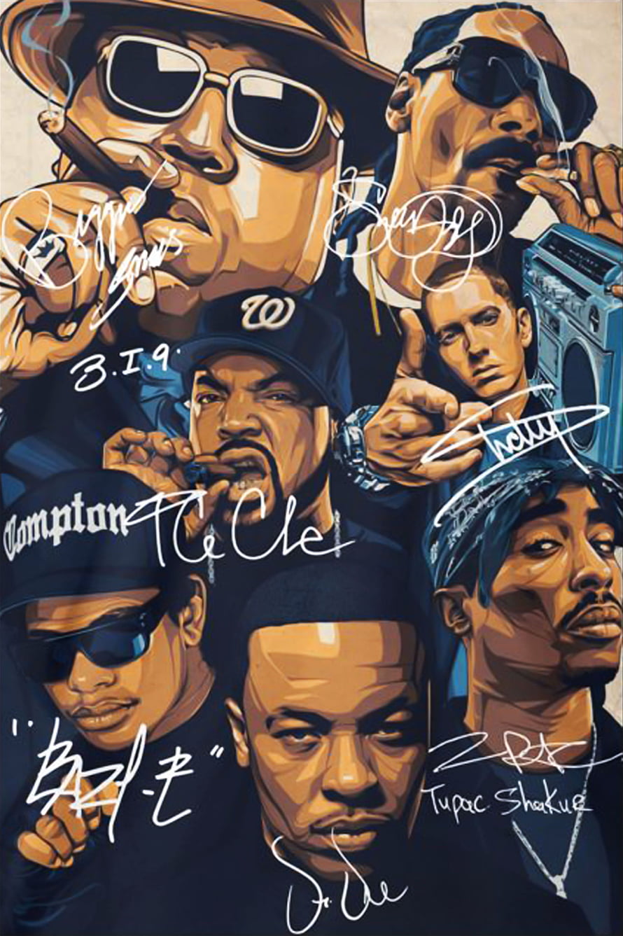 Hip Hop Legends Digital Art Featuring Tupac, Notorious B.I.G., Snoop Dogg, Ice Cube, and Eminem HD phone wallpaper