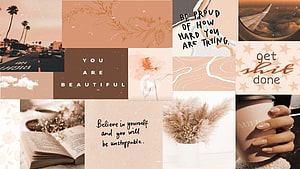 Warm Beige Aesthetic Collage with Inspirational Quotes and Soft Nature Elements HD wallpaper