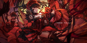 Kurumi Tokisaki from Date A Live in a dramatic red gothic dress holding a revolver HD wallpaper