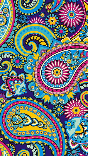 Vibrant Abstract Paisley Pattern with Colorful Floral Motifs and Swirls HD phone wallpaper