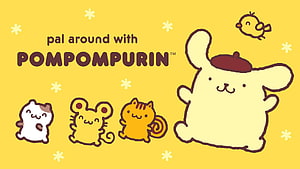 Pompompurin and Friends Cute Kawaii Illustration on Yellow Background HD wallpaper