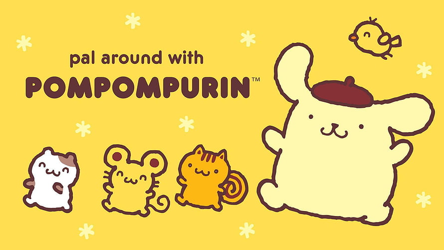 Pompompurin and Friends Cute Kawaii Illustration on Yellow Background HD wallpaper