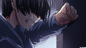 Angry Anime Character With Clenched Fist And Tears In Dark Setting HD wallpaper
