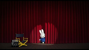 Miffy Peeking From Red Stage Curtain With Director Chair And Clapperboard HD wallpaper
