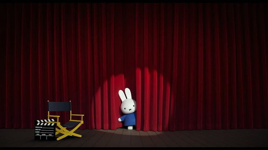 Miffy Peeking From Red Stage Curtain With Director Chair And Clapperboard HD wallpaper
