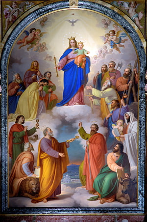 Mary Help of Christians Altarpiece with Saints and Apostles in Baroque Style HD phone wallpaper