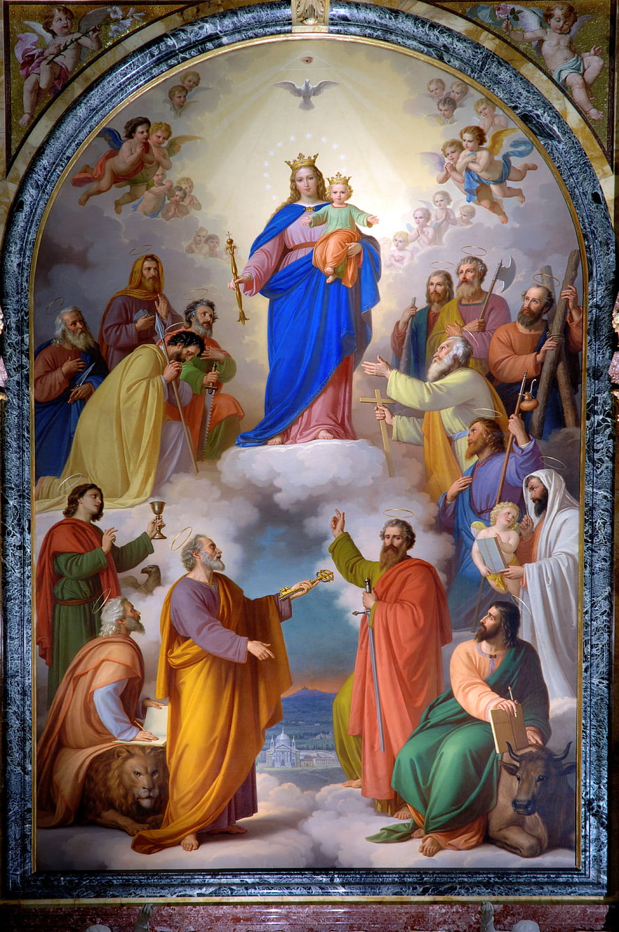 Mary Help of Christians Altarpiece with Saints and Apostles in Baroque Style HD phone wallpaper