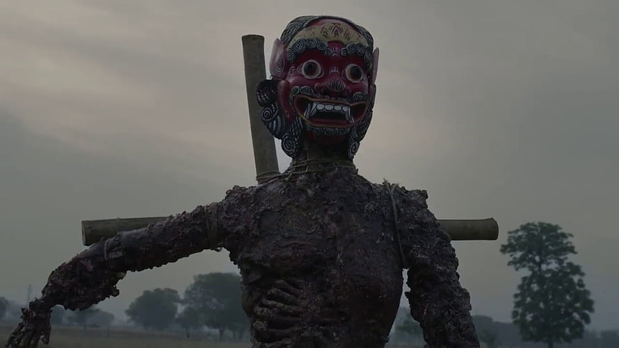 Asur Demon Mask Scarecrow in Misty Field HD wallpaper