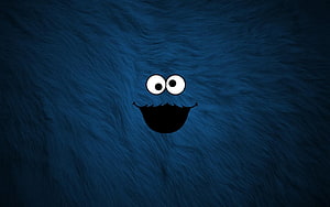 Cute Blue Furry Monster Face with Big Eyes and Open Mouth on Dark Background HD wallpaper