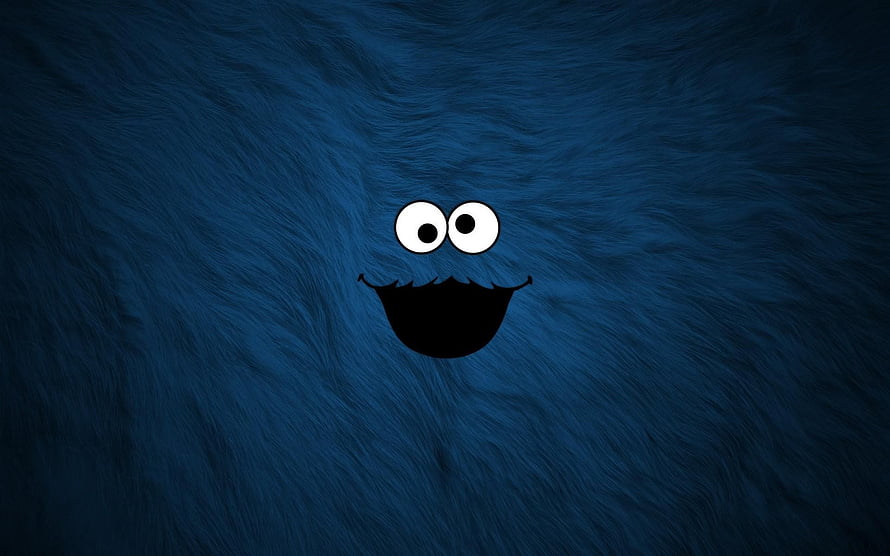 Cute Blue Furry Monster Face with Big Eyes and Open Mouth on Dark Background HD wallpaper