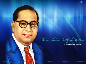 Dr B R Ambedkar Portrait with Inspirational Quote on Blue Background HD wallpaper