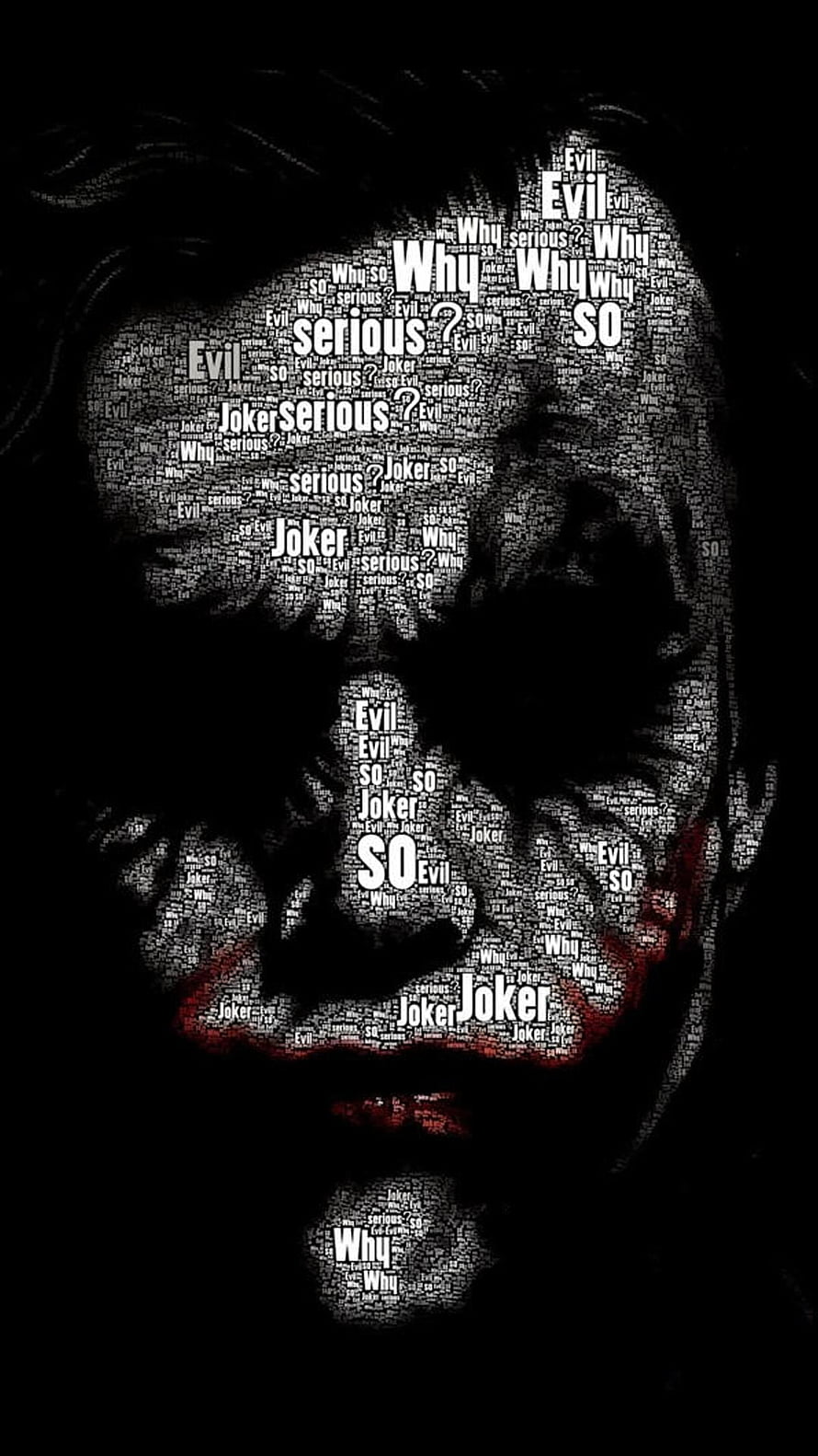 Joker Word Art Portrait with Why So Serious Phrase on Black Background HD phone wallpaper