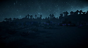 Minecraft Nighttime Landscape with Starry Sky and Dark Forest Silhouettes HD wallpaper