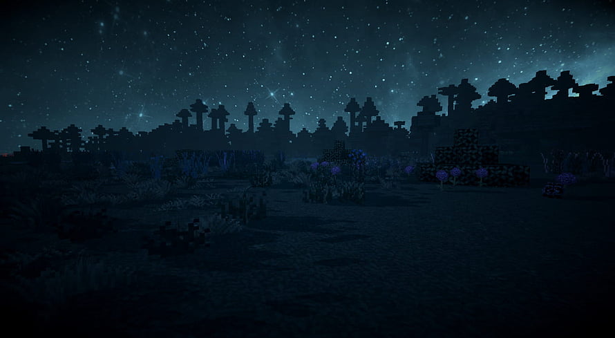 Minecraft Nighttime Landscape with Starry Sky and Dark Forest Silhouettes HD wallpaper