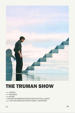 The Truman Show Minimalist Movie Poster Featuring Jim Carrey and Floating Staircase HD phone wallpaper