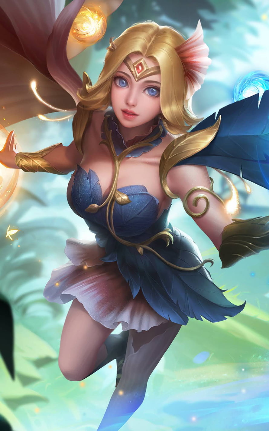 Lunox from Mobile Legends in a Fantasy Feathered Dress with Golden Wings and Magical Energy HD phone wallpaper