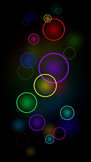 Vibrant Neon Circles on Black Background Abstract Geometric Art HD phone wallpaper