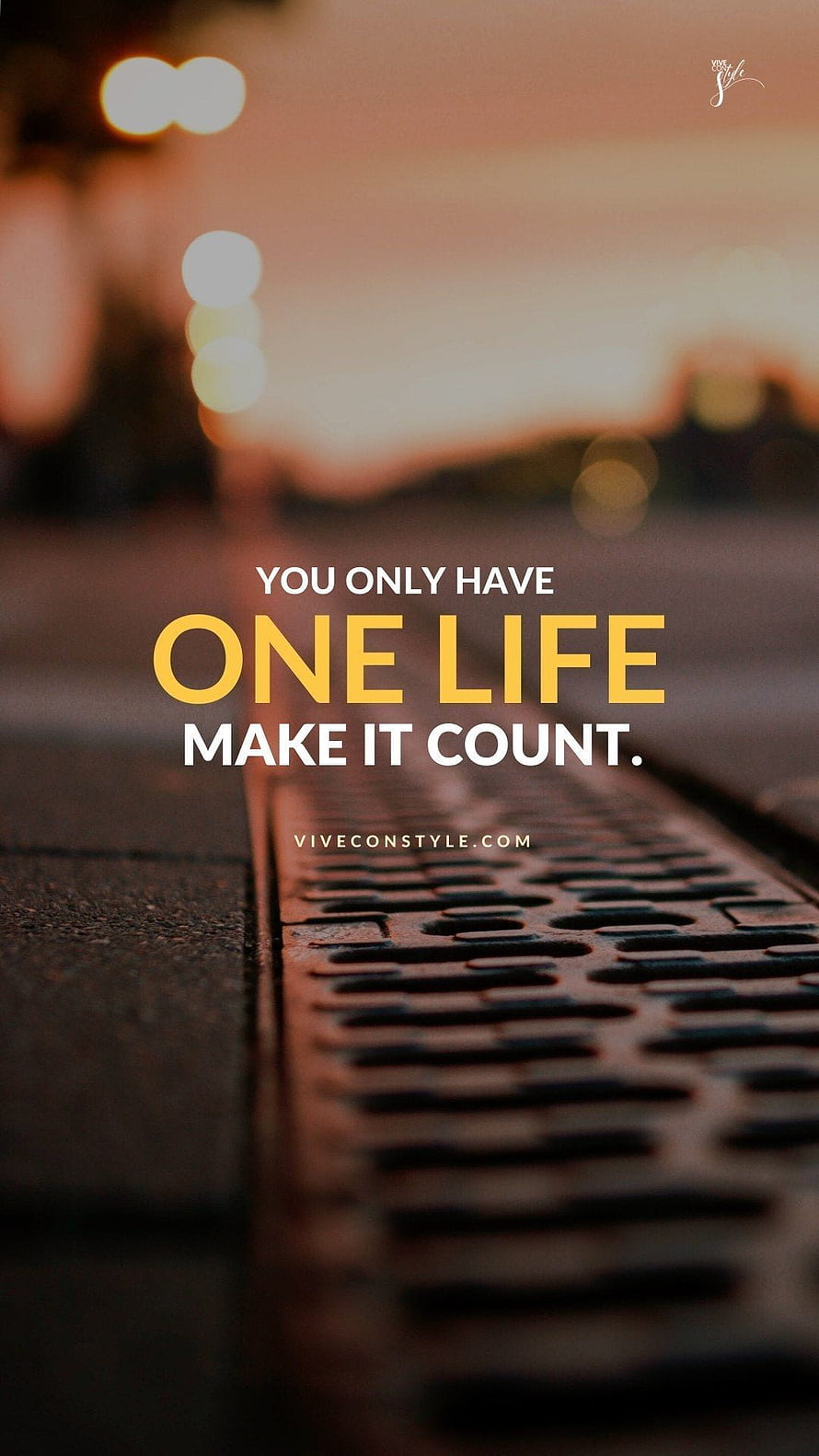 Inspirational One Life Quote on Sunset Road with Bokeh Lights HD phone wallpaper