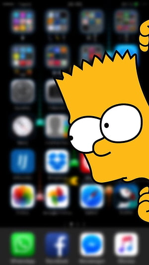 Bart Simpson Peeking From Behind Blurred iPhone App Grid Wallpaper HD phone wallpaper