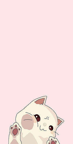 Adorable Kitten Cartoon Illustration with Soft Pink Background and Playful Expression HD phone wallpaper