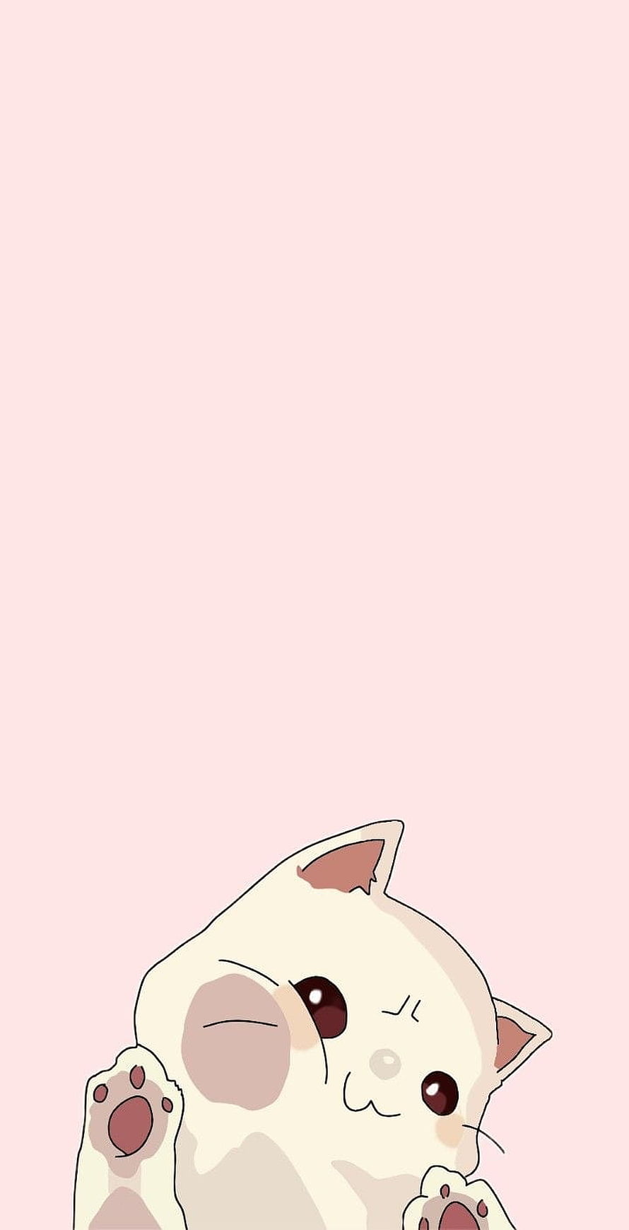 Adorable Kitten Cartoon Illustration with Soft Pink Background and Playful Expression HD phone wallpaper