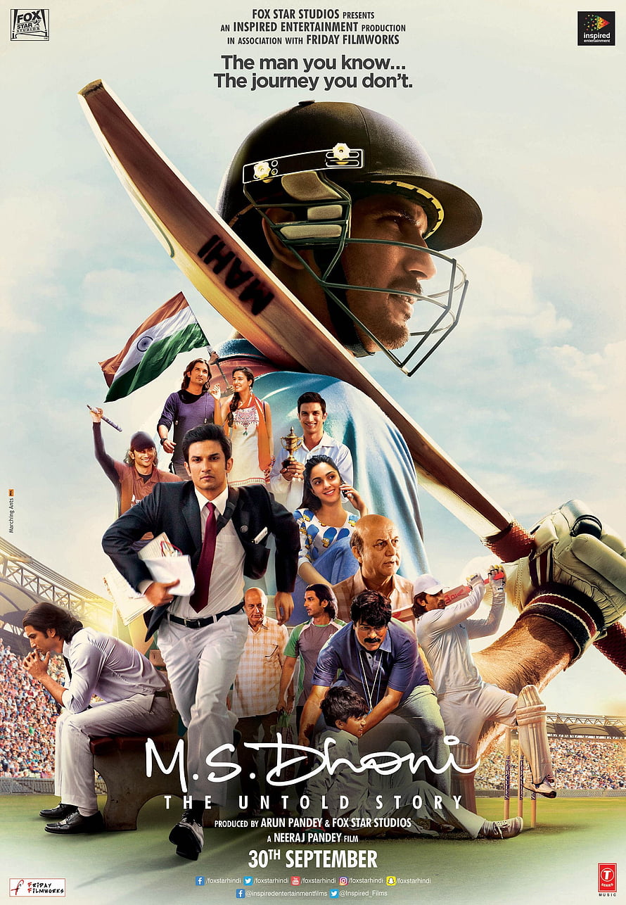 M.S. Dhoni: The Untold Story Movie Poster Featuring Cricket Legend and Ensemble Cast HD phone wallpaper