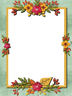 Autumn Floral Border Frame with Berries and Leaves on Sage Green Background HD phone wallpaper