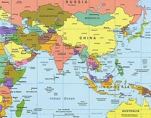 Detailed Political Map of Asia Showing Countries, Capitals, and Major Cities HD wallpaper