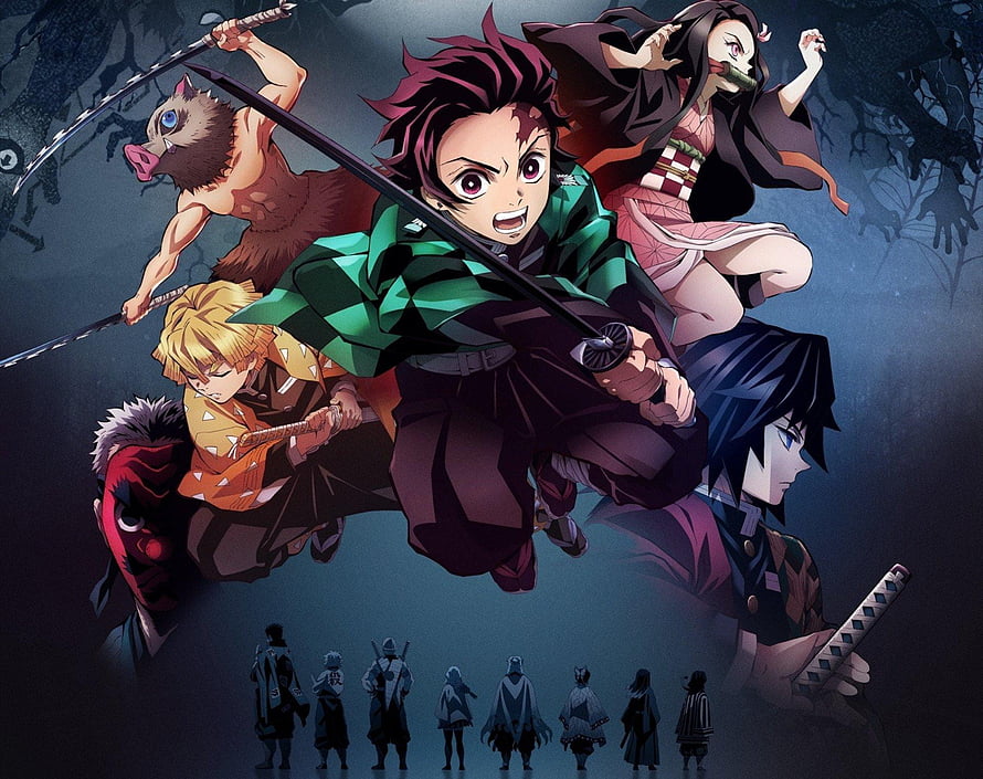 Demon Slayer: Kimetsu no Yaiba Main Cast Dynamic Action Scene HD wallpaper
