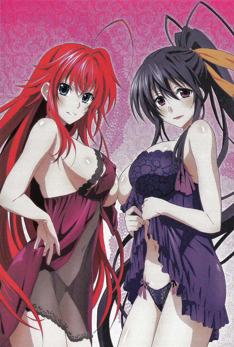 Rias Gremory and Akeno Himejima in Lingerie Anime Illustration HD phone wallpaper