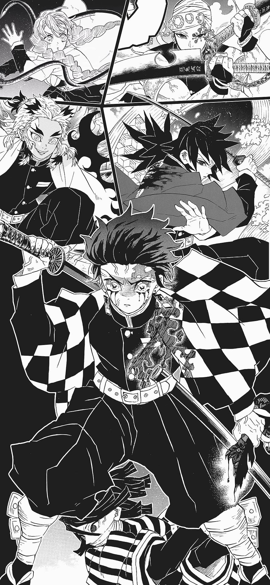 Demon Slayer Black and White Manga Panel Artwork HD phone wallpaper