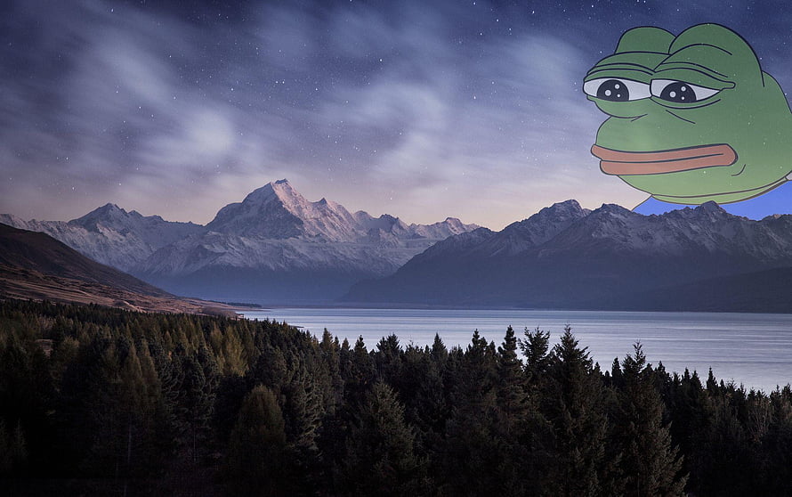 Pepe The Frog Overlooking A Frozen Alpine Lake And Snowy Mountain Range At Night HD wallpaper