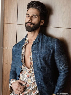 Shahid Kapoor in a denim jacket and floral shirt with a full beard HD phone wallpaper