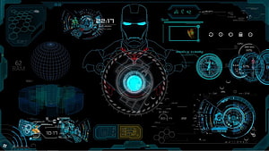Iron Man JARVIS Futuristic Holographic Interface with Glowing Arc Reactor and Cyber Dashboard HD wallpaper