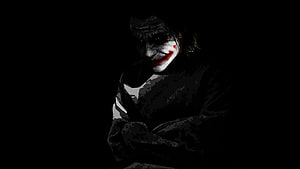 The Joker Dark Portrait with Red Smile and White Face Paint in High Contrast Style HD wallpaper