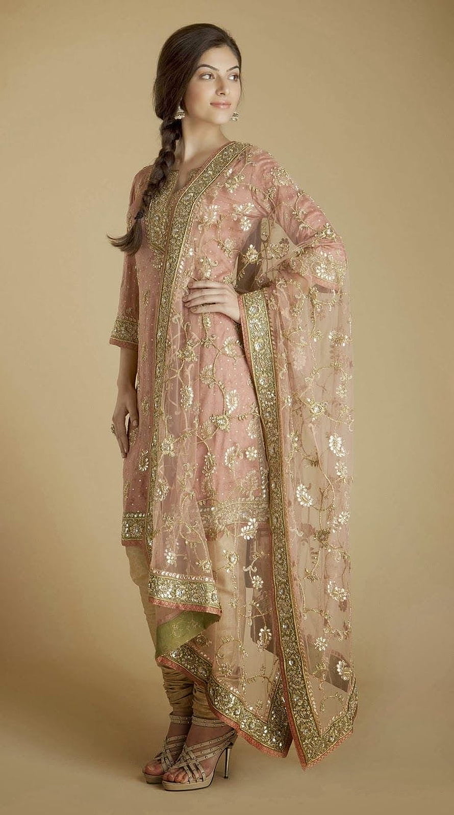 Elegant Pink Embroidered Salwar Kameez with Gold Zari Work and Sheer Dupatta HD phone wallpaper