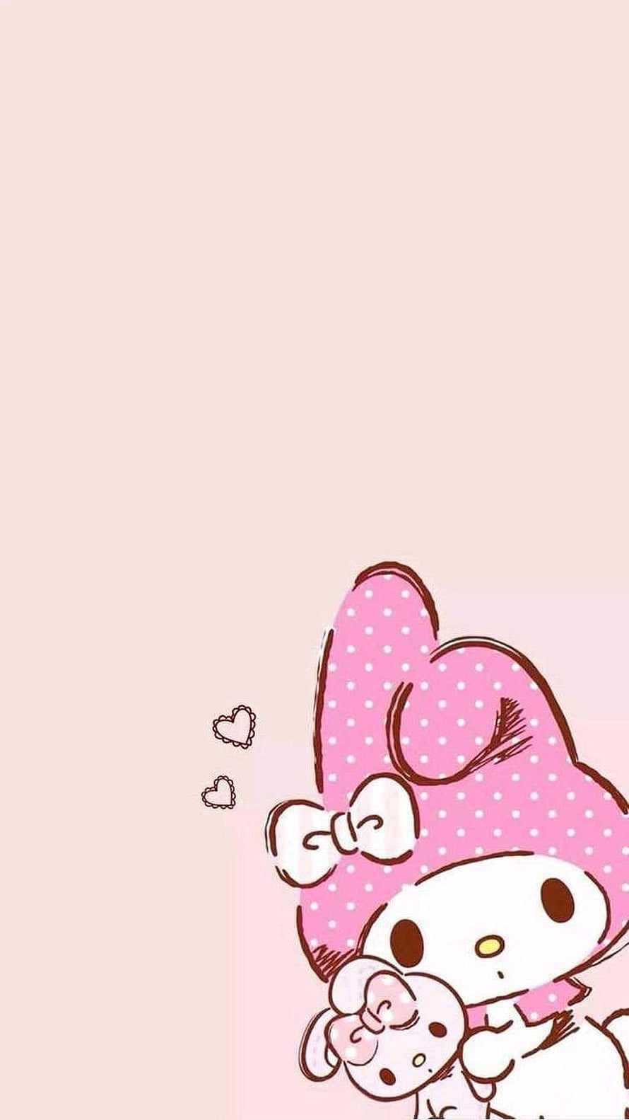 My Melody Kawaii Illustration with Pink Polka Dot Hood and Hearts HD phone wallpaper