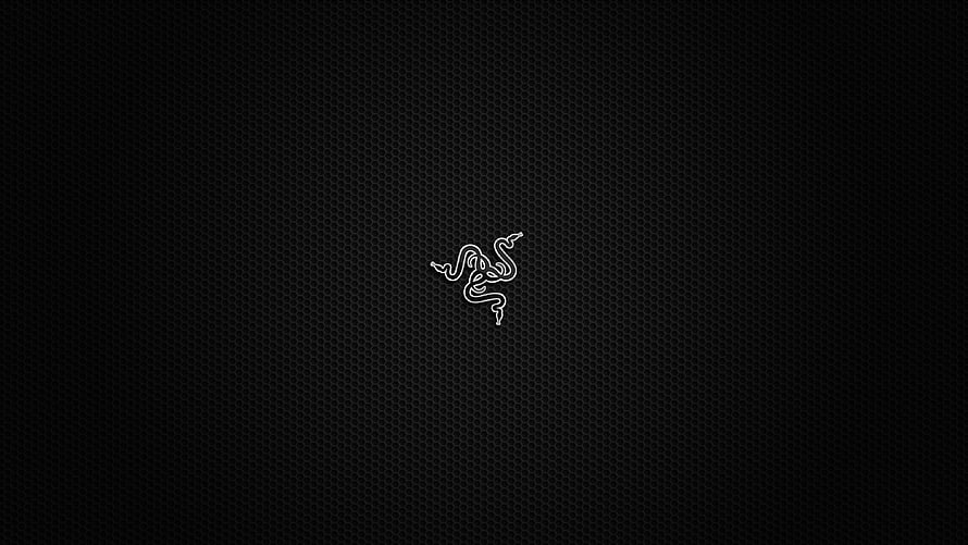Razer Triple Headed Snake Logo on Black Hexagonal Mesh Background HD wallpaper