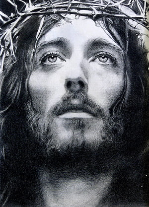 Black and White Portrait of Jesus Christ Wearing a Crown of Thorns HD phone wallpaper