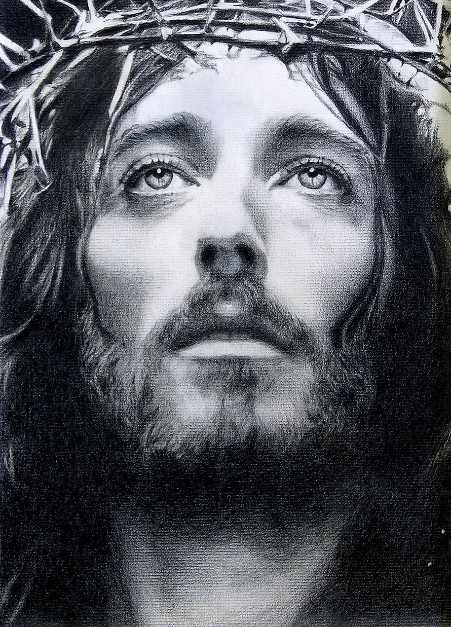 Black and White Portrait of Jesus Christ Wearing a Crown of Thorns HD phone wallpaper