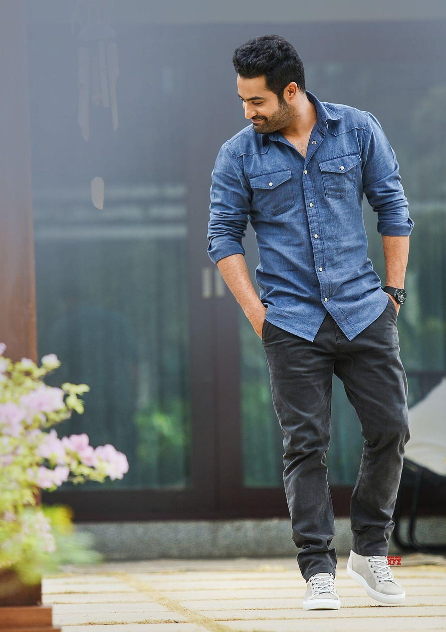 Jr. NTR Casual Denim Shirt and Dark Trousers Outdoor Portrait HD phone wallpaper