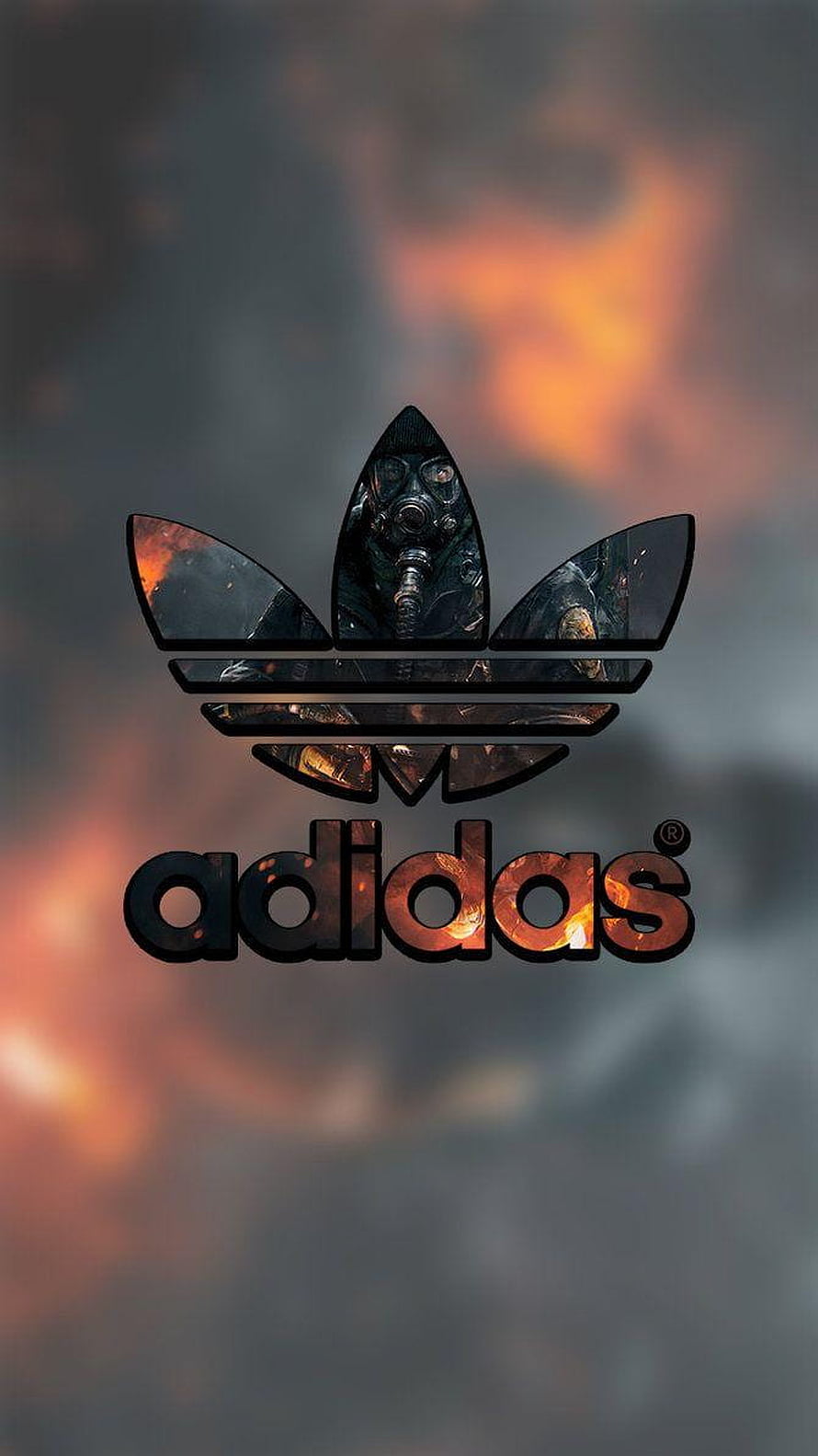 Adidas Trefoil Logo with Dark Fire and Smoke Background HD phone wallpaper