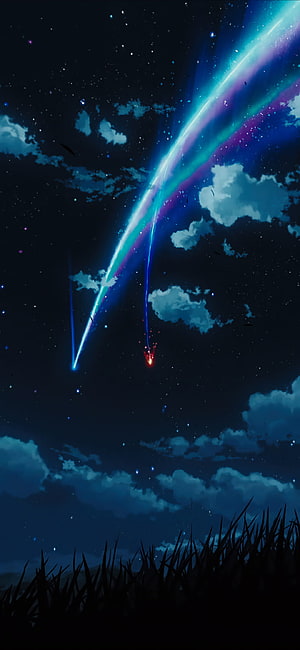 Your Name Anime Night Sky with Meteor Trails and Starry Clouds HD phone wallpaper