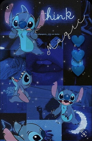 Stitch Anime Collage Wallpaper With Blue Hearts And Starry Night Sky HD phone wallpaper