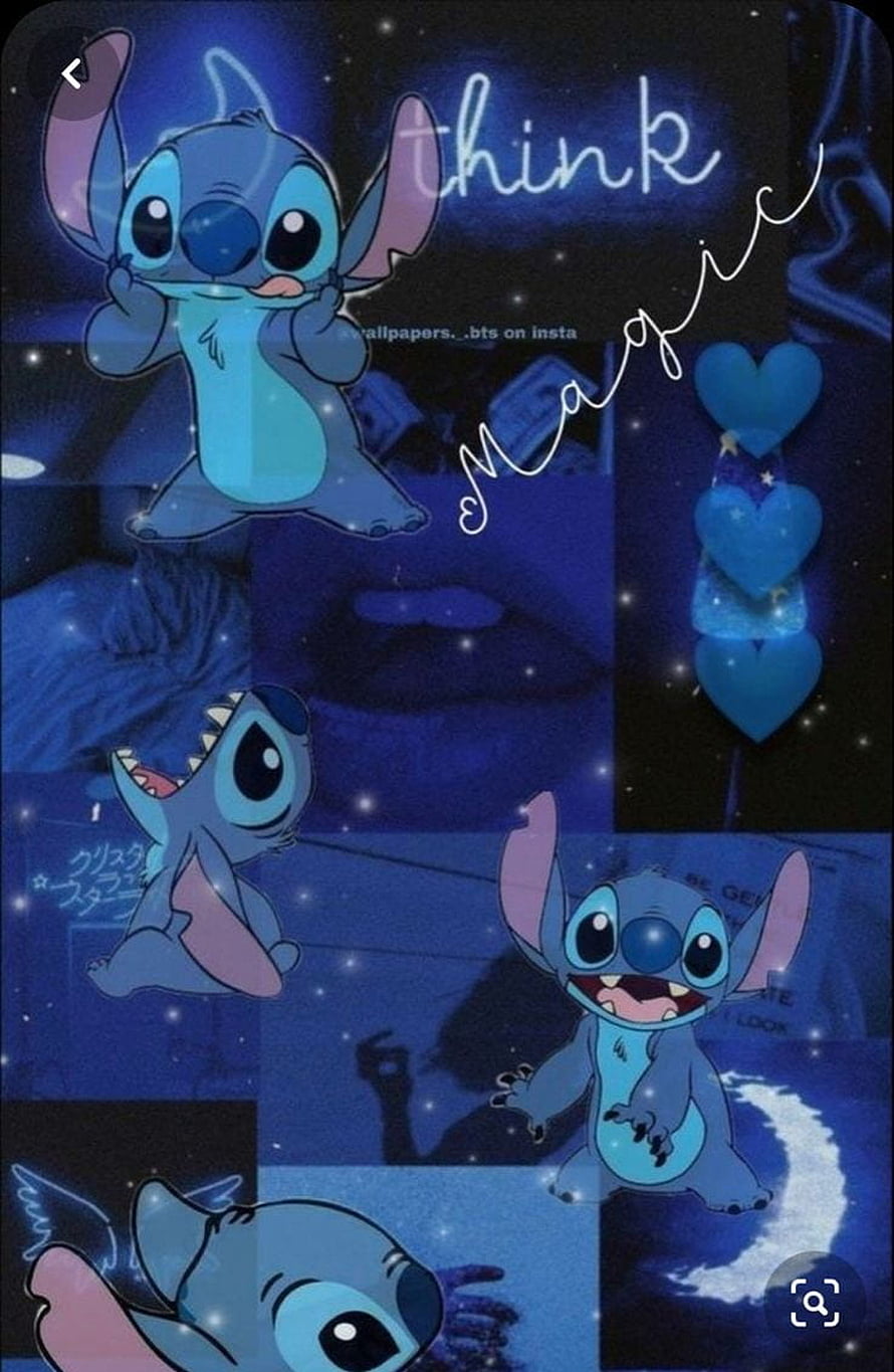 Stitch Anime Collage Wallpaper With Blue Hearts And Starry Night Sky HD phone wallpaper