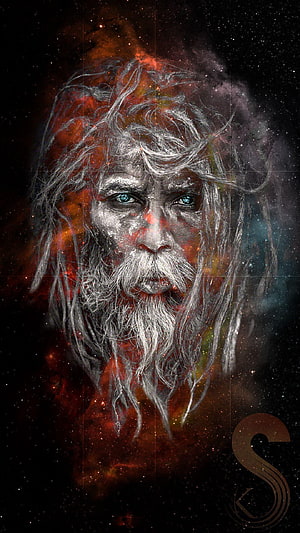 Aghori Monk Portrait with Cosmic Nebula Background and Starry Sky HD phone wallpaper