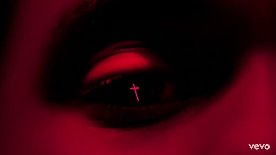 The Weeknd Starboy Music Video Close-Up Eye With Glowing Cross HD wallpaper